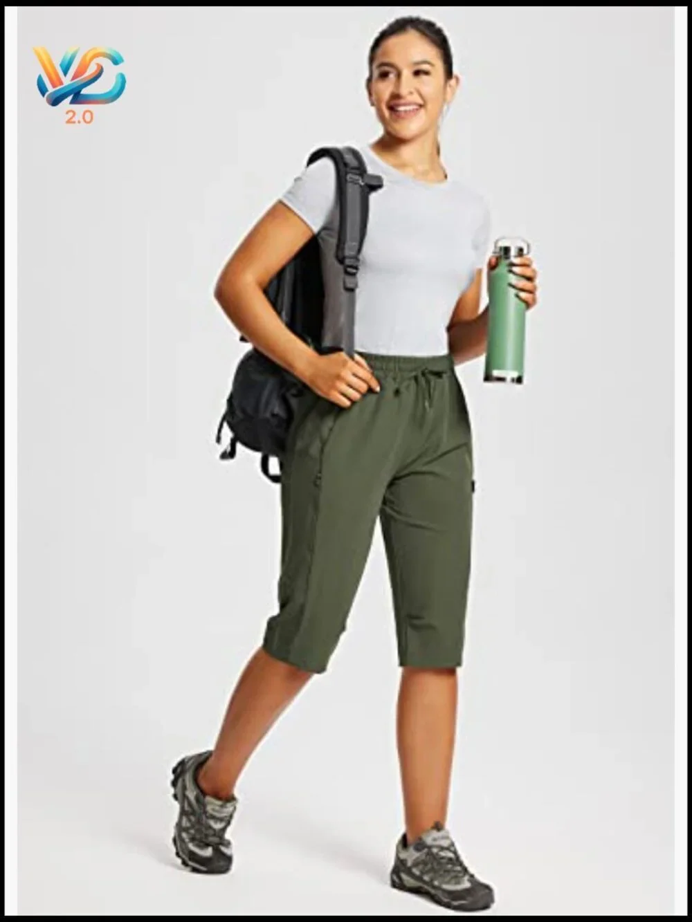 Womens Hiking Shorts Bermuda Long With Zipper Pockets Quick Dry Lightweight